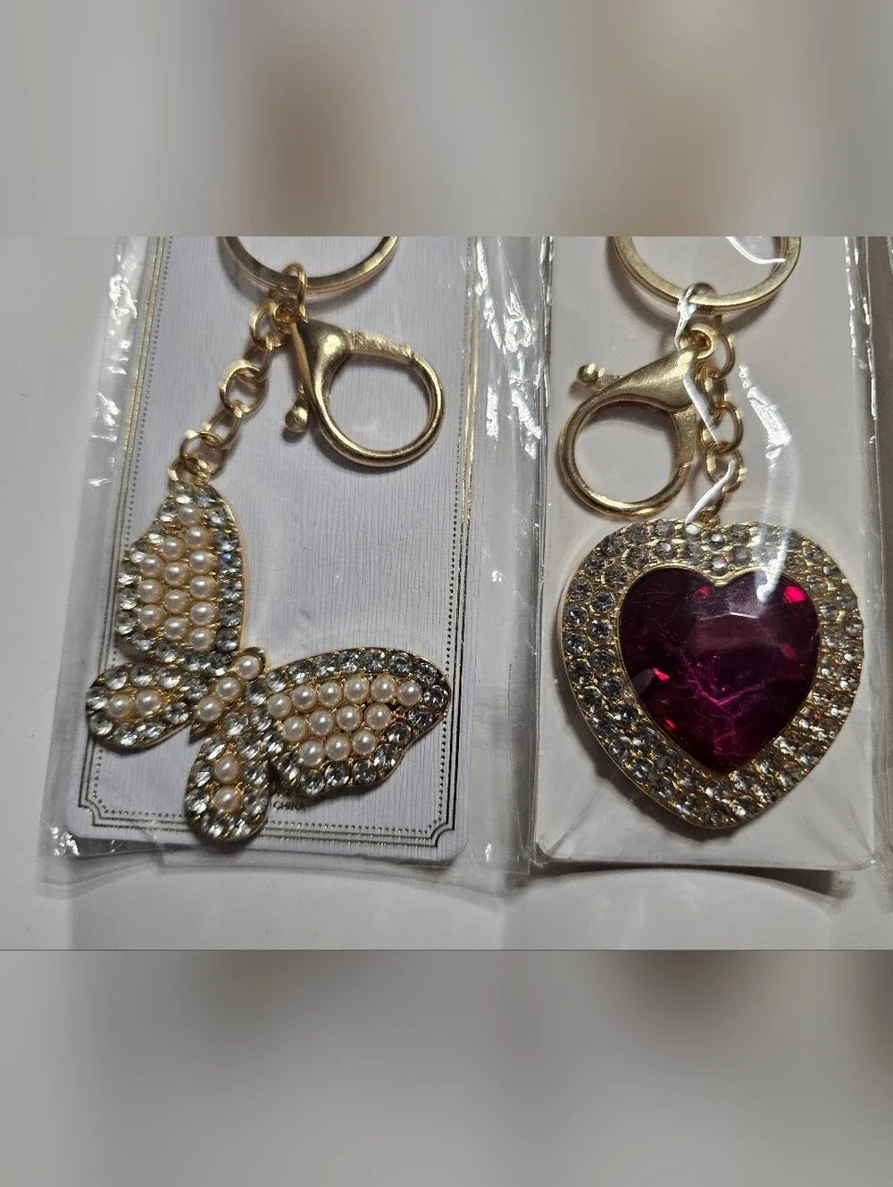 Crystal (Pick 1) Keychains/Bag Charms - Butterfly Or Hearts
